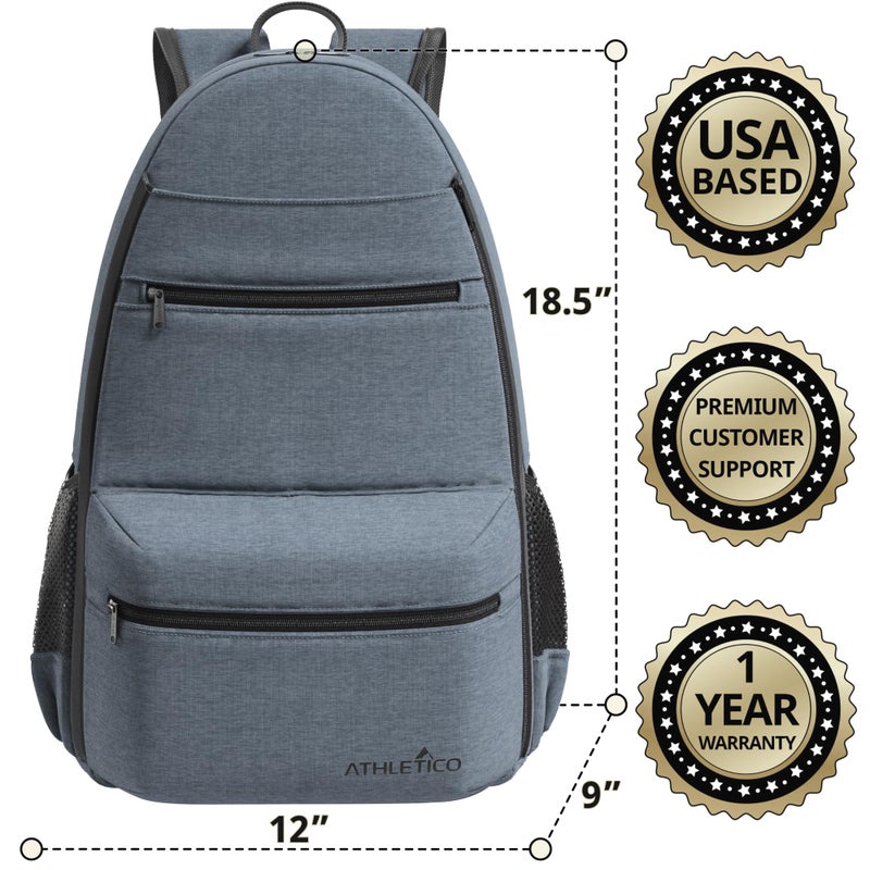 Athletico City Tennis Bag - Tennis Backpack for Men & Women Holds 2 Rackets & Shoes - Bags With Racquet Holder For Tennis, Pickleball, Squash & Badminton - Women's (Gray) - Image 5